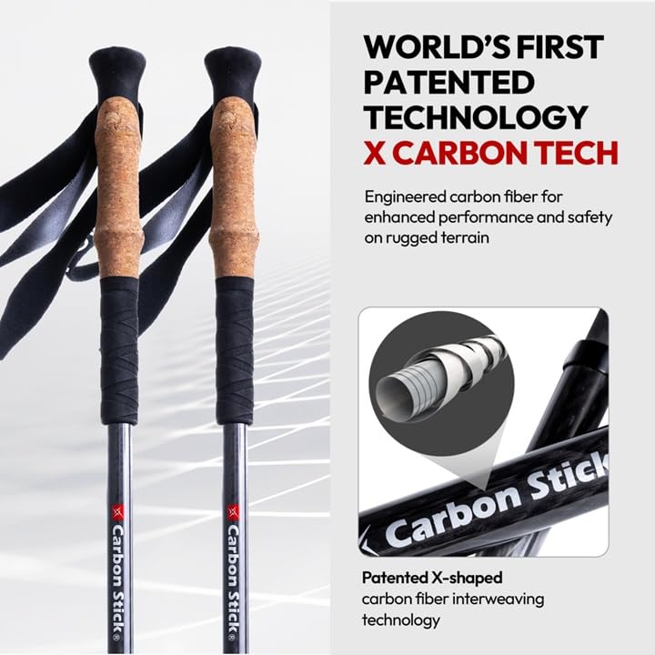 Lightweight Carbon Fiber Trekking Poles with Cork Handle - Adjustable Hiking Poles