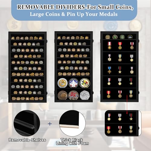 Oversized Military Challenge Coin Display Case for Badges Ribbons Black - Rectangular