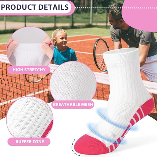 Girls Crew Socks 7-10 Years - Kids Athletic Socks for Girls 1-14 Years - White