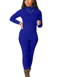 Mokoru Women's Tracksuit 2 Piece Outfits Turtleneck Long Sleeve Shirt Workout Jogger Legging Pants Set, X-Large, Royal Blue