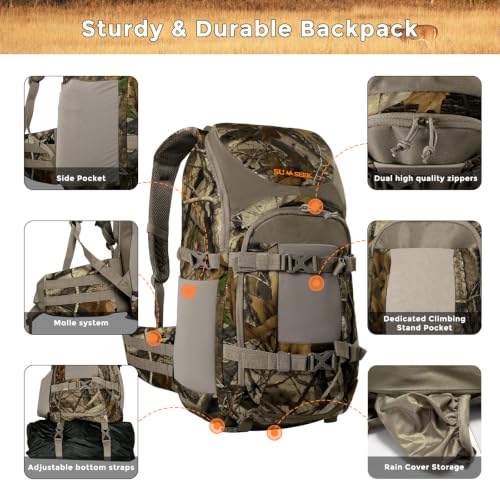Saddle Hunting Backpack with Rifle & Bow Holder, Camouflage Tree Stand Pack