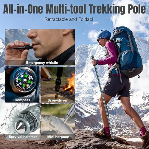 LCNCY Grayish Green Survival Walking Stick with Camp Shovel - Heavy Duty Hiking Staff