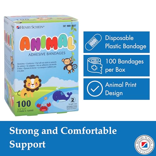 Kids Animal Print Adhesive Bandage - 3/4" x 3" Sterile, 100 Count - Variation of 3/4" x 3" Strip