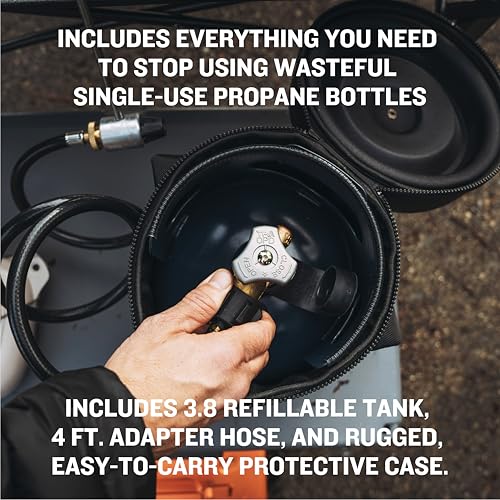 Ignik Refillable Gas Growler Deluxe 3.8-Pound Propane Tank with Carry Case & Adapter Hose - Black Case/Blue Tank