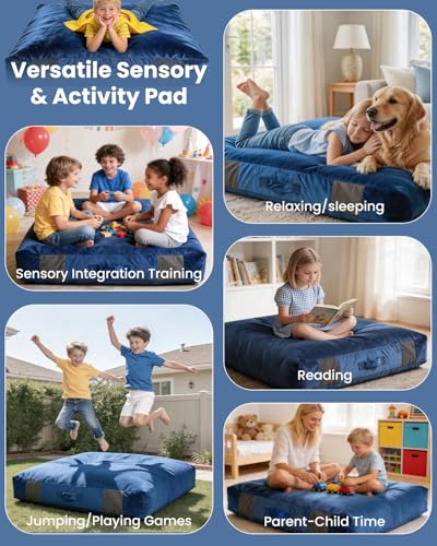 Kids Sensory Crash Pad 3.3FT Blue - Soft Foam Landing Mat for Play & Therapy