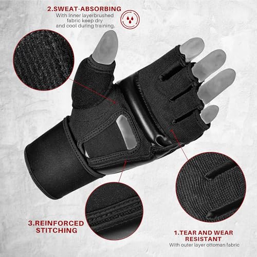 Xinluying MMA Boxing Gloves - Black, Large 28cm Wide Wristband PU