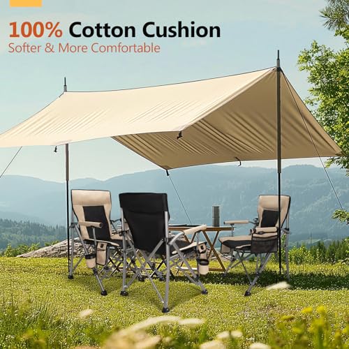 Beige Heated Camping Chair with 20,000mAh Battery, Fully Padded, Long-Lasting Warmth