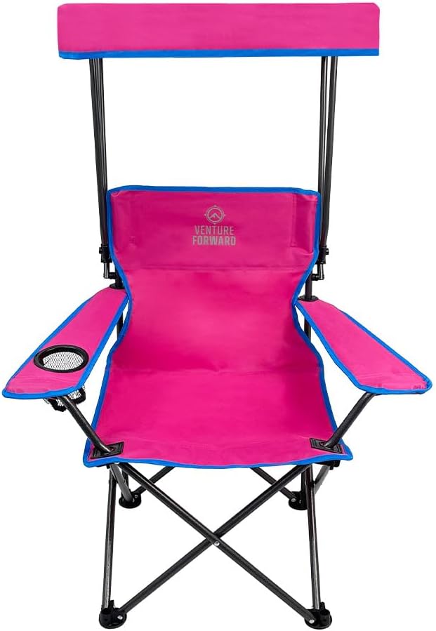 Venture Forward Youth Outdoor Canopy Chair - Adjustable Shade, Portable Folding Kids Chair with Cup Holder