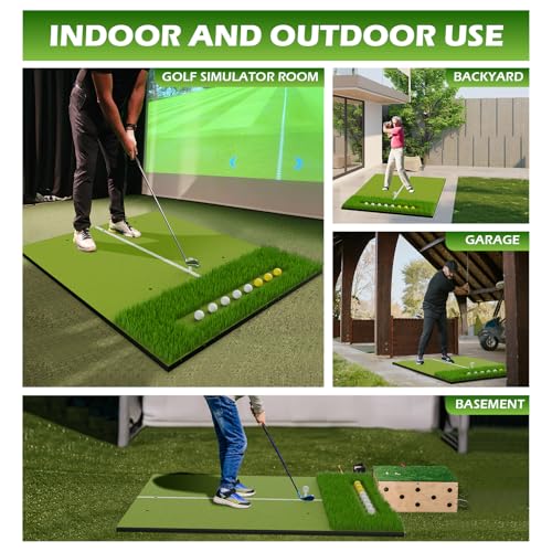 5x4ft Golf Hitting Mat with Shock Absorption Turf & Ball Tray for Indoor & Outdoor Practice
