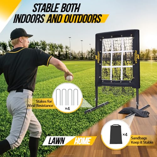 PodiuMax Baseball Pitching Net with Strike Zone - Black, Adjustable Heights, Heavy Duty Solo Trainer for Backyard Practice
