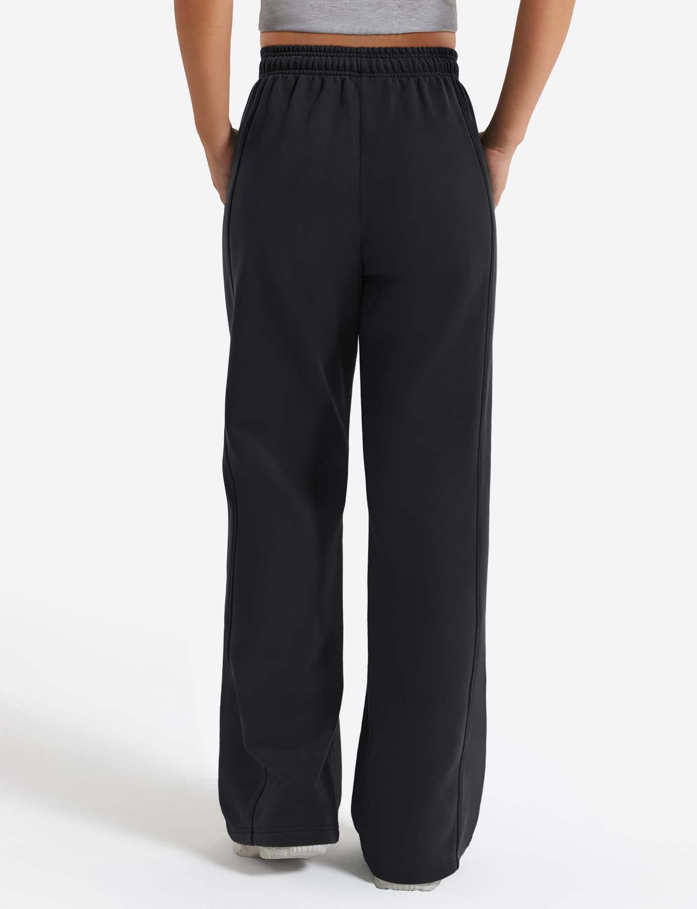 YEOREO Women's Wide Leg Sweatpants Drawstring Baggy Sweatpants Penny Fleece Lined Lounge Pants with Pockets Black M