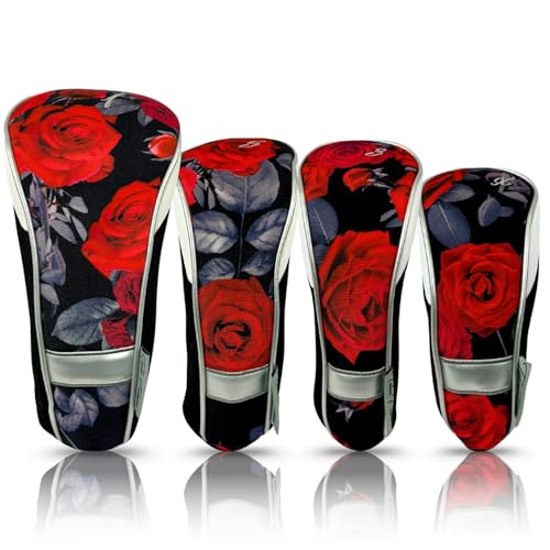 Golf Club Headcovers Set for Women - Red, Grey, Black, Pack of 4