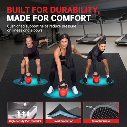 8' x 6' Black Exercise Mat for Home Gym, Non-Slip, Shock Absorbing Workout Floor
