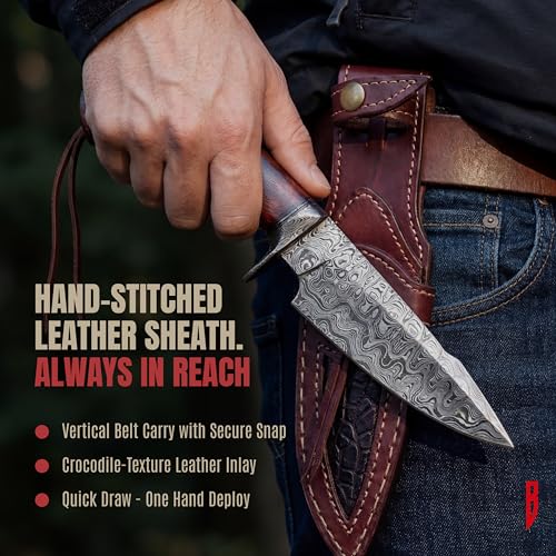 Damascus Walnut Hunting Knife Fixed Blade 10-inch Handmade Outdoor Blade - Predator Hunter