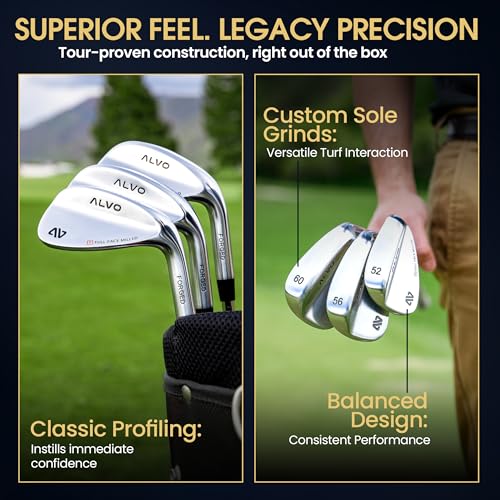 Alvo Golf Full Face Wedge Set Satin Chrome 52°, 56°, 60° for Men - Right Hand