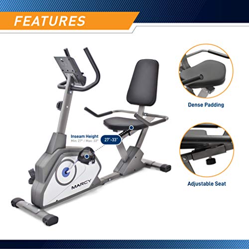 Marcy Grey Magnetic Recumbent Exercise Bike with 8 Resistance Levels