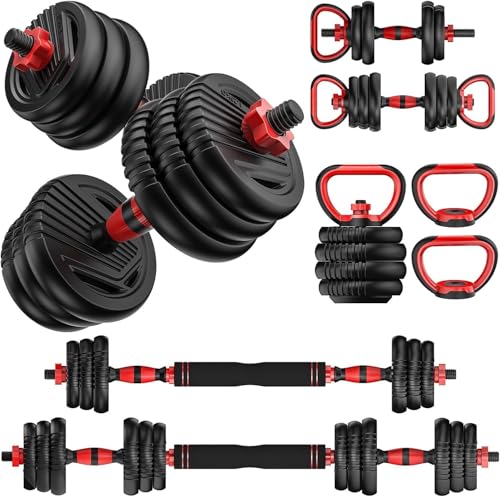 UNNMIIY Adjustable 45LB Dumbbell Set with Multi-Function Weights & Barbell, Kettlebell, Push-up Stand