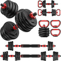 UNNMIIY Adjustable 45LB Dumbbell Set with Multi-Function Weights & Barbell, Kettlebell, Push-up Stand