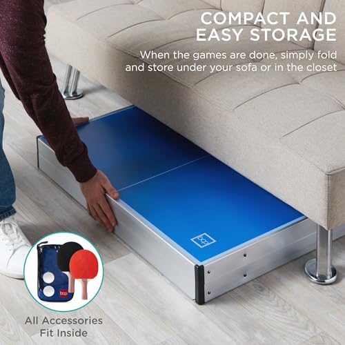 Blue Portable Mid-Size Folding Ping Pong Table - Indoor & Outdoor Game Set with Paddles & Balls
