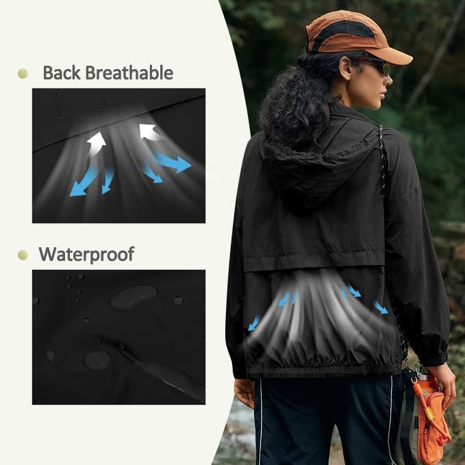 Yousify Women's Waterproof Rain Jacket - Lightweight Hooded Windbreaker with Pocket for Outdoor Hiking