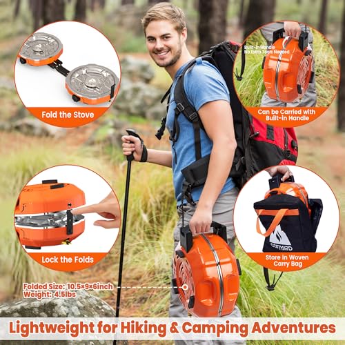 Cofiyard Orange Portable 20,000 BTU Camping Stove with 2 Burners, Folding Design & Carrying Bag