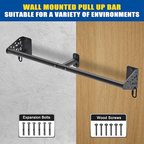 Kipika 32 Inch Wall Mounted Pull Up Bar - Heavy Duty 500 LB Capacity Doorway Chin Up Bar with Resistance Band Hooks for Full Body Workout