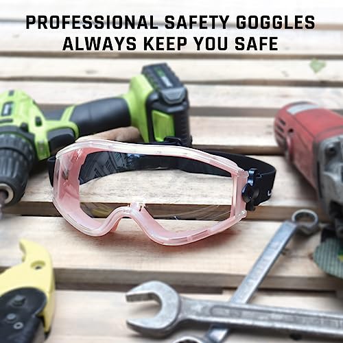 UKNOW Safety Goggles Over Glasses Pink - Anti-Fog Clear Lens, ANSI Z87.1 Certified Eye Protection