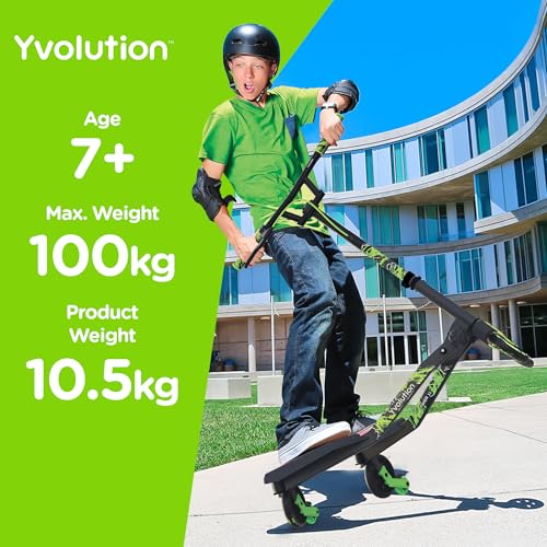Yvolution Y Fliker Lift Drift Scooter Green - 3-Wheel Self-Propelling Kids & Teens Ride, 360° Spinning Handles, Foldable, Ages 7+