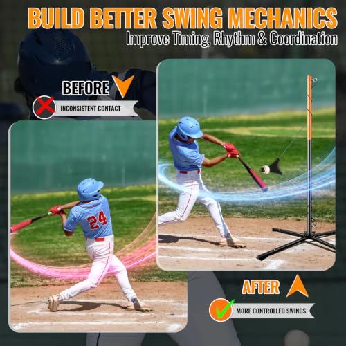 Baseball Swing Trainer with Real Ball & Adjustable Height - Indoor Outdoor Practice