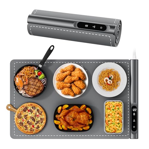 XL Large Food Warming Mat 23x15 in Graphene Technology, 6 Temp Modes, Gray