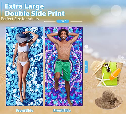 TwoYek 6 Pack Extra Large Microfiber Beach Towels 71x32 Inches - Quick Dry, Sand Free Travel & Pool Towels