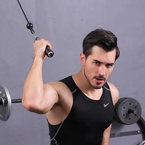 Zicolor Ergonomic Tricep Rope Handle Pulldown Attachment Fitness Cable Attachments for Gym Home, LAT Pull Down Bar for Cable Machine, Tricep Grip Arm Workout Cable Attachments, 1-Pack