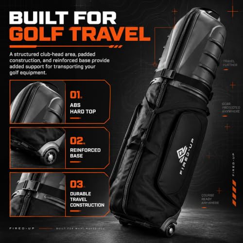 FIRED-UP Hard Top Golf Travel Bag - Collapsible Hard Shell Case with Wheels & Internal Strap
