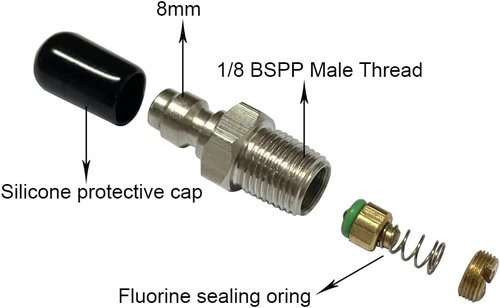 8mm Quick-Disconnect Plug Adapter - Stainless Steel 1/8" BSPP Male Thread for PCP Paintball Charging