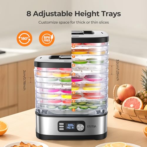 OSTBA Food Dehydrator with 8 BPA-Free Trays & Adjustable Temp, 240W