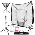 BaseGoal 7x7ft Baseball Practice Net with Batting Tee & Strike Zone - Black