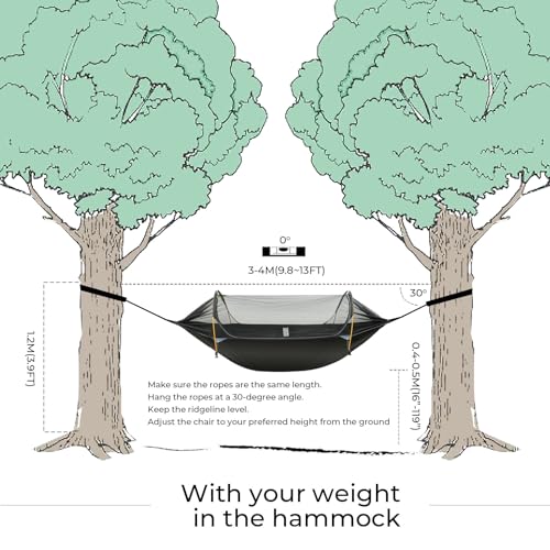 Rivenlo Green Camping Hammock Tent with Mosquito Net & Rainfly – 3-in-1 Lightweight Waterproof Outdoor Gear