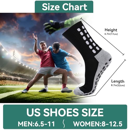 Men's Soccer Socks Grip Pads Non Slip Football Baseball Sports Socks - 4 Pairs / White