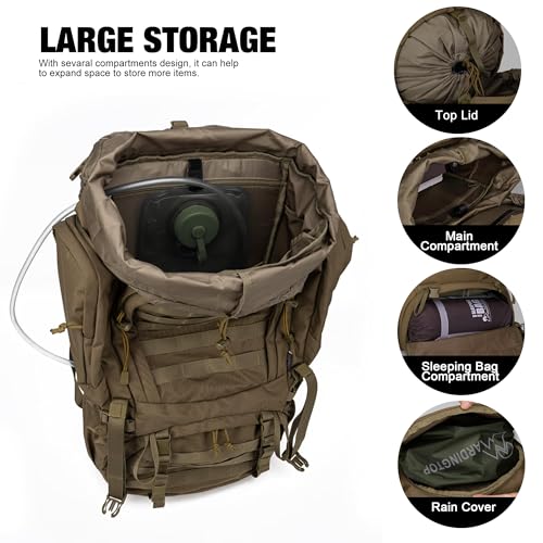 Mardingtop 60L Military Internal Frame Backpack Khaki - Tactical Hiking Pack