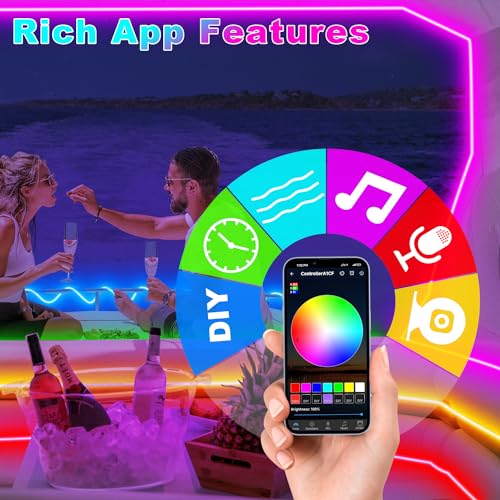 100FT Waterproof RGB Boat LED Light Strip 12V with App & Remote - Marine Lighting for Pontoon, Yacht, Kayak, Deck, Night Fishing - Variation: 30M