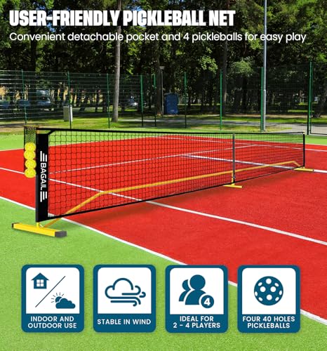 Portable Pickleball Net Set - 22 FT Regulation Size with Ball Collector - Yellow/Black