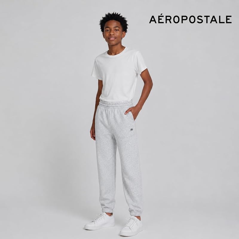 AeroPostale Boys Fleece Joggers 3-Pack - Grey Heather, Charcoal Heather, Black 14-16