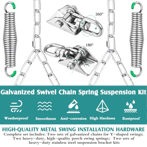 Heavy Duty Porch Swing Hanging Kit with Springs, 8ft Chains & Swivel