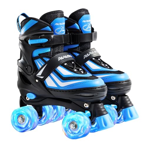 PAPAISON Kids Adjustable Roller Skates for Boys & Girls - Blue, Large (Youth 3-6 US)