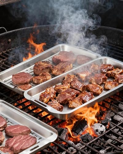 Stainless Steel Grill Carry System with Large Food Prep Tray and Cooling Rack - 16.5x11 Inch