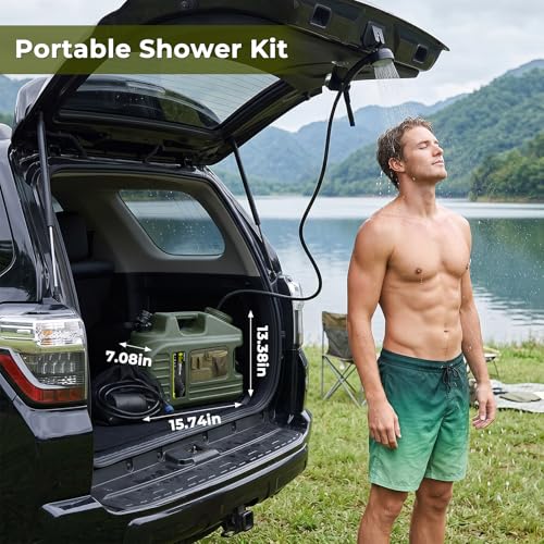Eglotes 5 Gallon Portable Camping Shower Kit with Rechargeable Pump, Waterproof Water Jug, Adjustable Head
