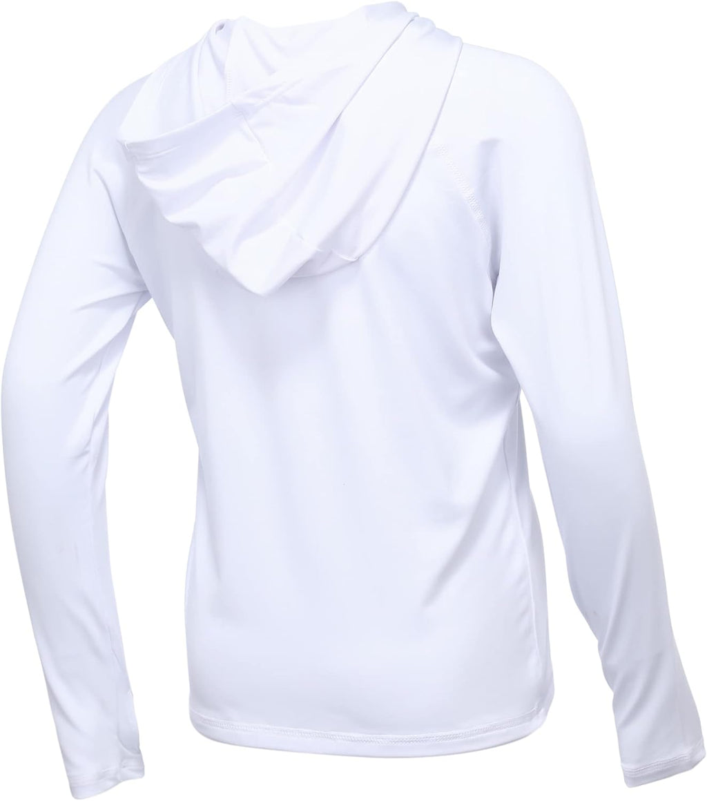 Skiennix Kids Fishing Shirts - Lightweight UV Protection Long Sleeve Hoodies for Boys | White