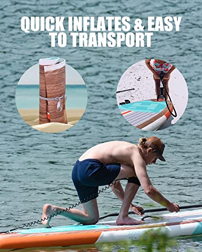 Highpi Classic Wood Inflatable Stand Up Paddle Board 11ft for Youth & Adults
