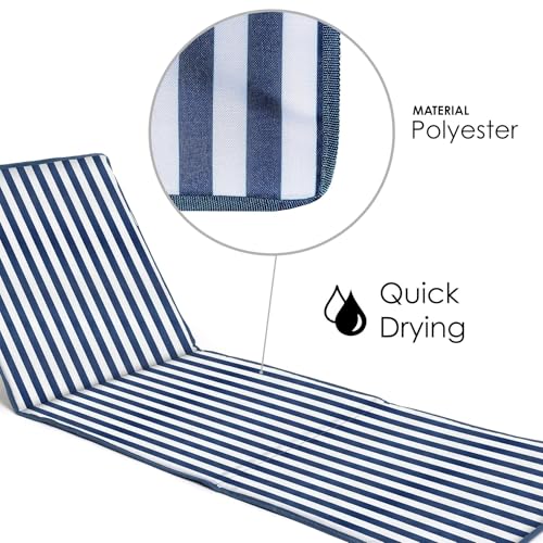 Just Be... Blue Stripes 2-Pack Foldable Beach Chair Mats with Backrest & Storage