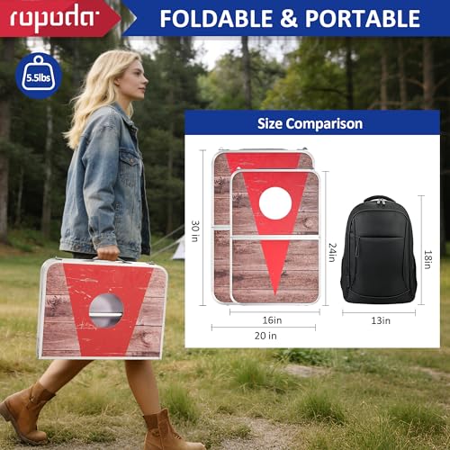 ROPODA Portable Cornhole Board Set 30x20 Inches Blue & Red for Outdoor Games